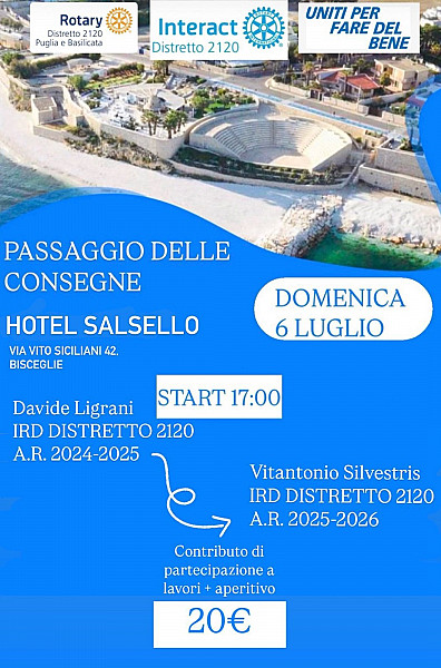A Bisceglie il passaggio delle consegne distrettuale Interact - Vitantonio Silvestris nuovo RD