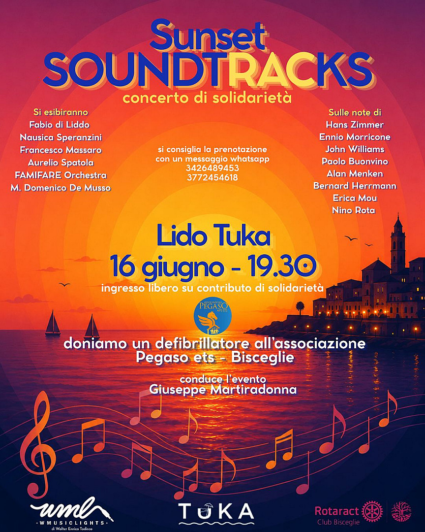 Sunset SoundtRACks - Colonne sonore al tramonto al lido Tuka - Rinviato al 16 giugno