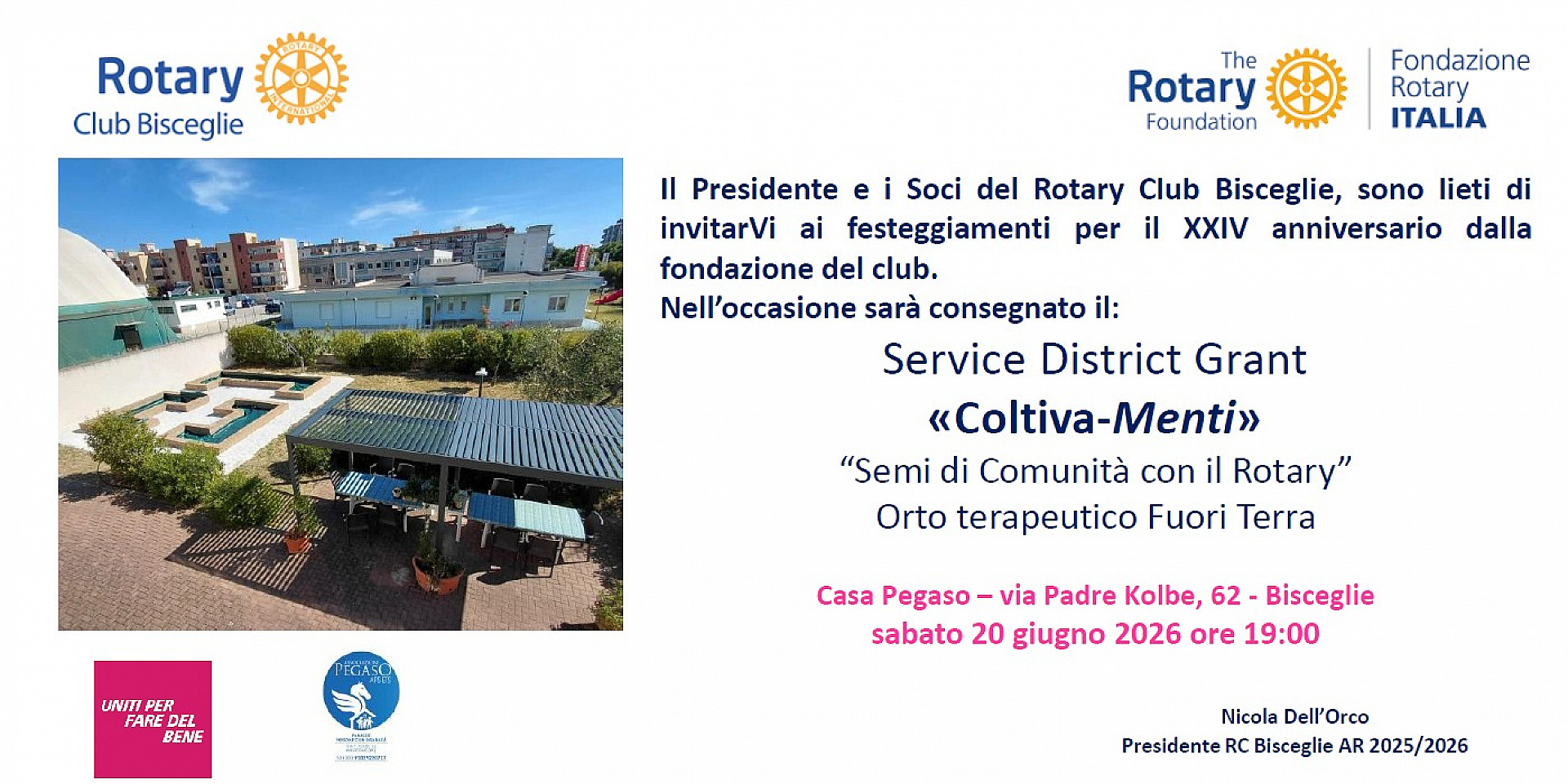Consegna del Service "Coltiva-menti" in occasione del compleanno del Rotary Club Bisceglie