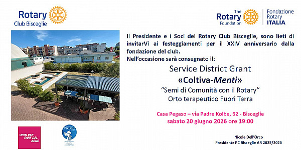 Consegna del Service "Coltiva-menti" in occasione del compleanno del Rotary Club Bisceglie