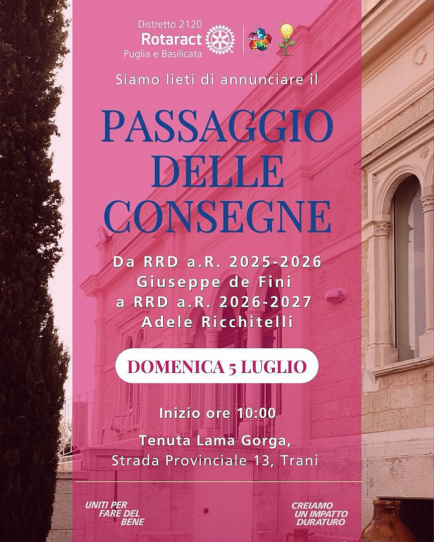 A Bisceglie il Passaggio delle Consegne distrettuale Rotaract da Giuseppe de Fini ad Adele Ricchitelli