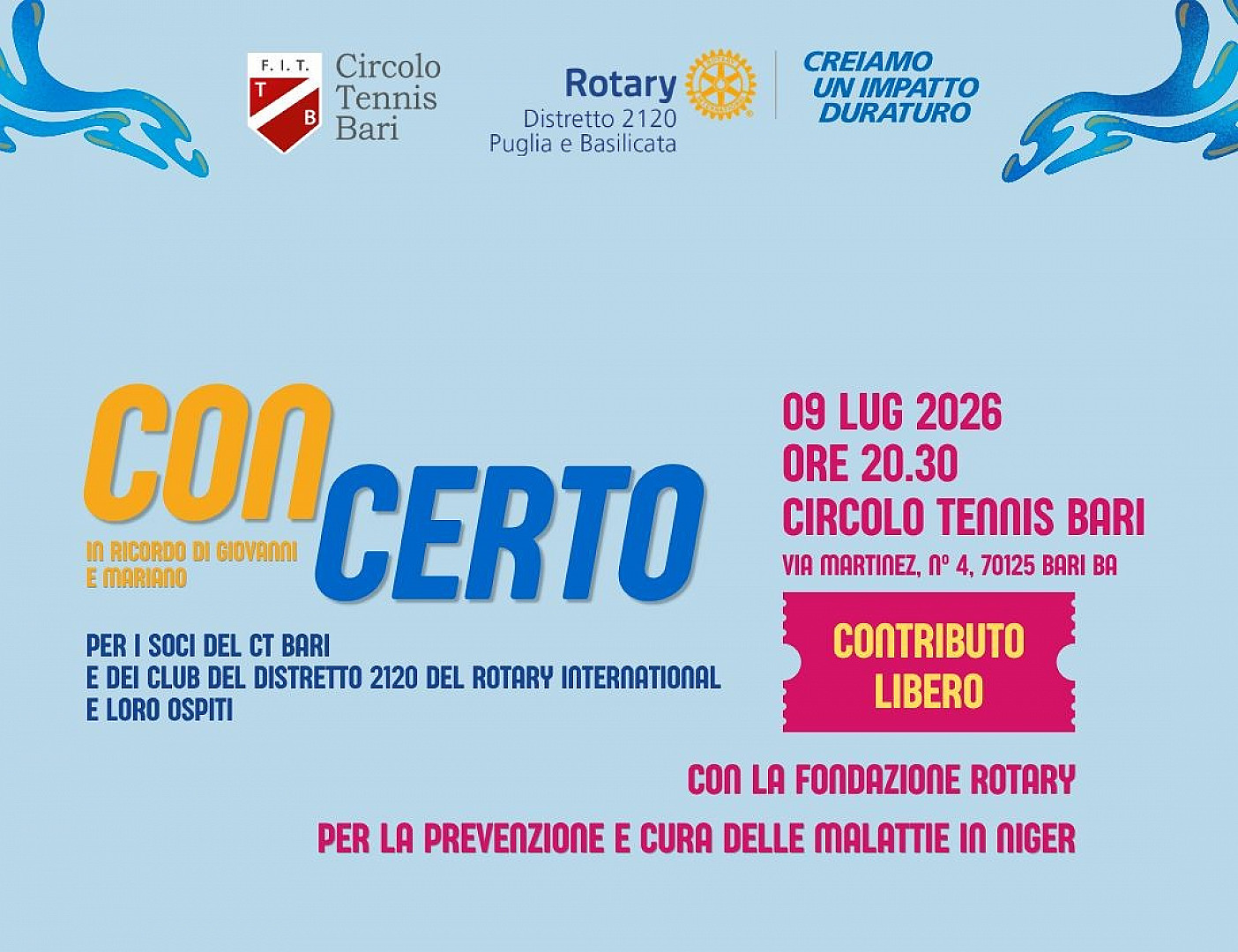 Concerto Distretto 2120 "Progetto Prevenzione e Cura delle Malattie in Niger"
