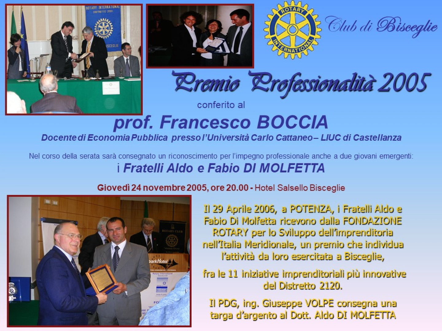 Il Premio Professionalità 2005 al Rotary Club di Bisceglie