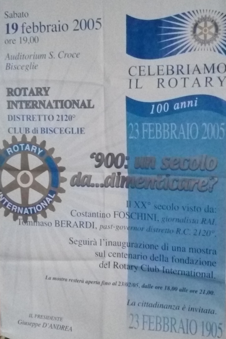 MOSTRA sul CENTENARIO del ROTARY INTERNATIONAL a cura del Rotary Club di Bisceglie
